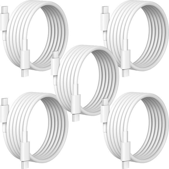 USB C to USB C Cable Charger for Apple, 60W 6ft Type C Fast Charging Cable Cord for iPhone 15 Pro Max / 15 Pro / 15 Plus, Samsung Galaxy S24 S23 S22 Ultra Plus, iPad with USB-C, MacBook Air [5 Pack]