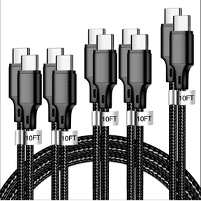 USB C to USB C Charger Cable, 5 Pack [3/3/6/6/10ft] Type  Fast Charging Cord Wire Compatible for iPhone 17/16/15 iPad Ps5 Controller Galaxy(Black)