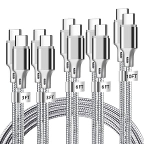USB C to USB C Charger Cable, 5 Pack [3/3/6/6/10ft] Type C Fast Charging Cord Wire Compatible for iPhone 17/16/15 Plus/Pro Max iPad Ps5 Galaxy(Gray)