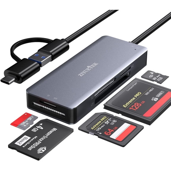 USB C USB3.0 SD Card Reader, 5in1 Multi Card Reader for SD/TF/CF/Micro SD/MS/M2, Drive Free for iPhone 15 pro max/Windows/Mac/Linux/Android (USB3.0 and Type-C)