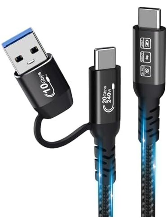 USB C ,USbC 3.2 Gen 2X2 20Gbps,Multi Functional 2in1 USB A to Type C 8K@60Hz UHD Video 5A/240W PD3.1 Charge Cord Compatible with Thunderbolt 3/4 MacBook Pro (USB C 100CM)