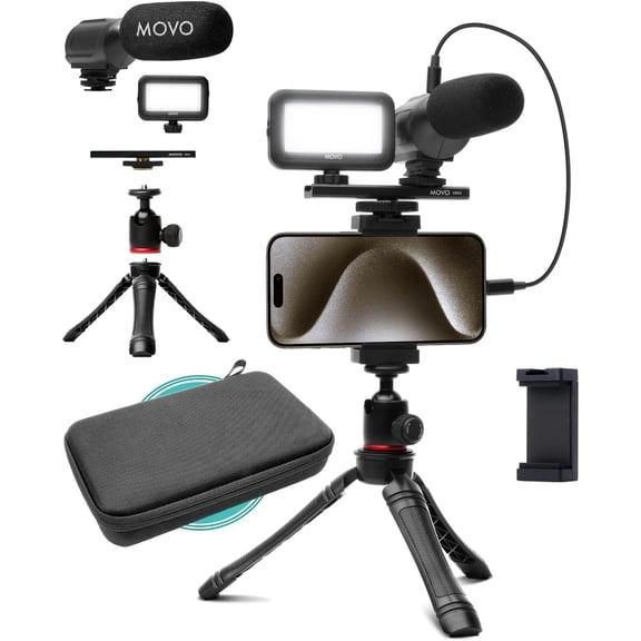 USB-C Vlogging Kit for iPhone 15/16 - Phone Video Kit Accessories: Phone Tripod, Phone Mount, LED Light and Shotgun Microphone - Youtube Starter Kit for Content Creation, TikTok, Podcasts