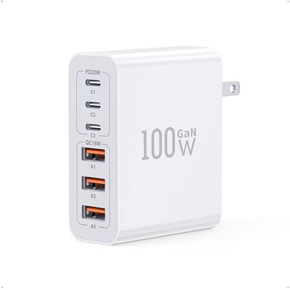 USB C Wall Charger, 100W 6-Port PD Fast USB C Charging Block,3USB C+3USB A Charging Station Hub Block Power Strip Adapter Plug Type C Cube Brick for iPhone 16/15/14/13/12/Pro Max,iPad,Samsung,Tablet