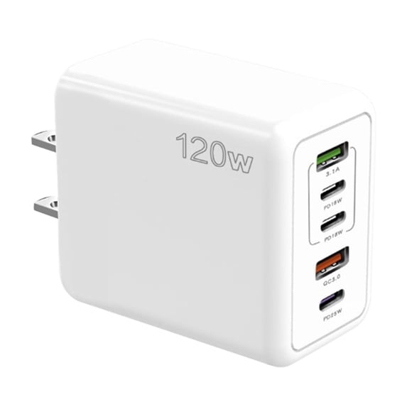 USB C Wall Charger, 120W 5-Port PD Fast USB C Charging Block,3USB C+2USB A Multiport Plug,Type C Power Adapter Brick Cube for iPhone 16/15/14/13/12/Pro Max/XS,iPad,for Switch,Samsung,Ultra 2,White