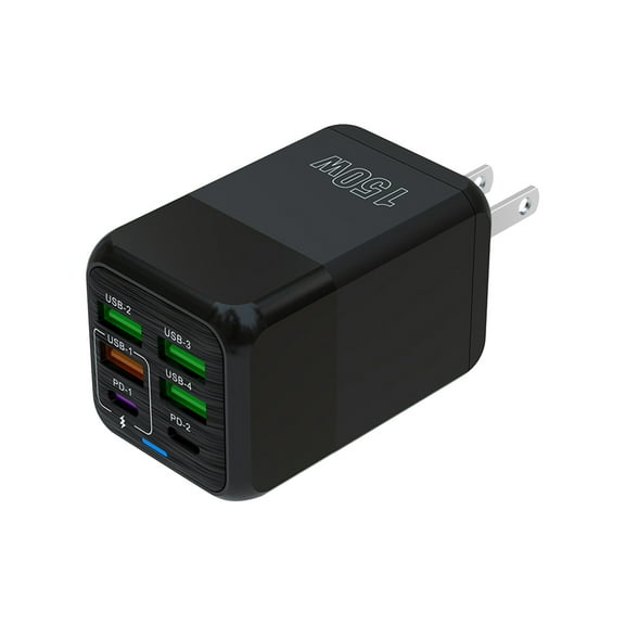 USB C Wall Charger, 150W 6-Port PD Fast USB C Charging Block,2USB C+4USB A Multiport Plug,Type C Power Adapter Brick Cube for iPhone 16/15/14/13/12/Pro Max/XS,iPad,for Switch,Samsung,Ultra 2,Black