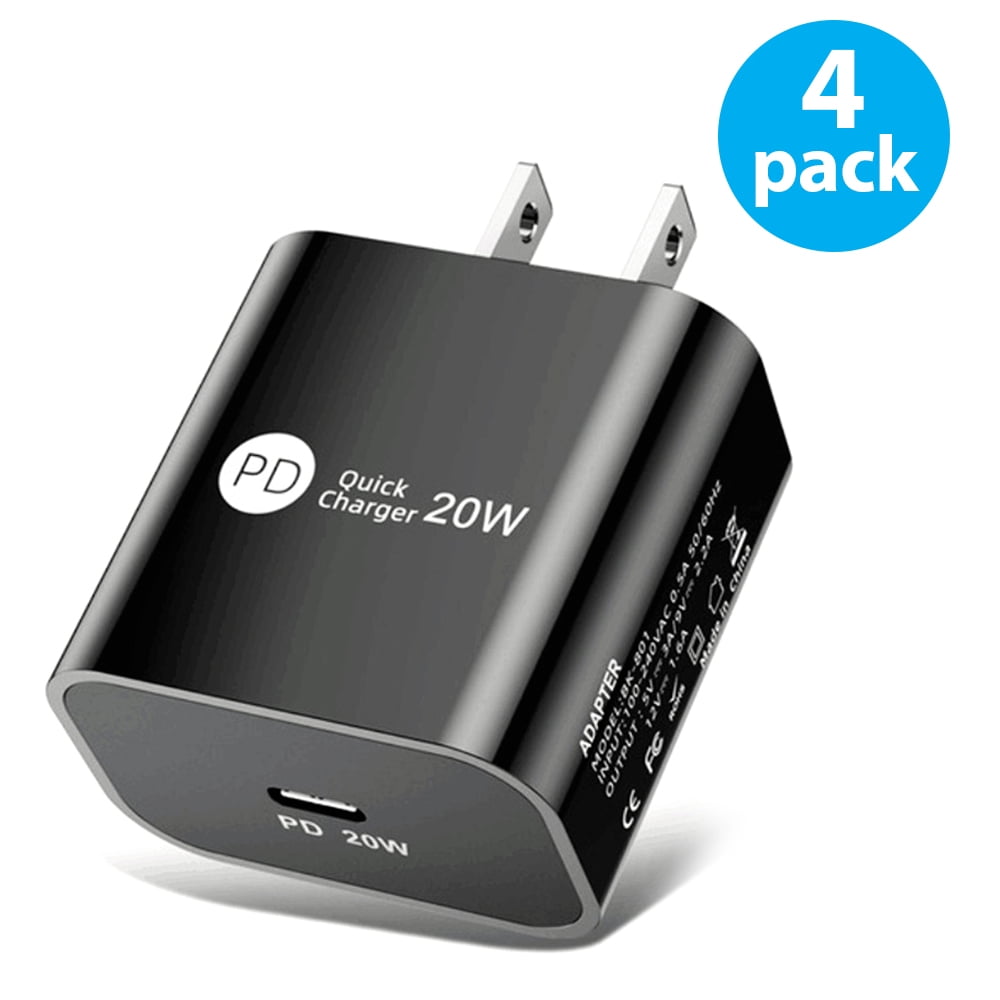 USB C Wall Charger, 4-Pack 20W Fast Charger, USB C Charger, Fast Charging Block Comaptible for iPhone 13/13 Mini/13 Pro/13 Pro Max/12, Galaxy, Pixel 4/3, iPad/iPad Mini (Black)