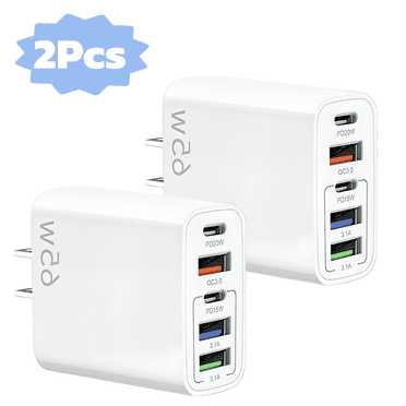 USB C Wall Charger,65W Fast Charger 2 Pcs,6 Port Power Travel Adapter,Suitable for Multi-model Mobile Phones,Tablets,Computers
