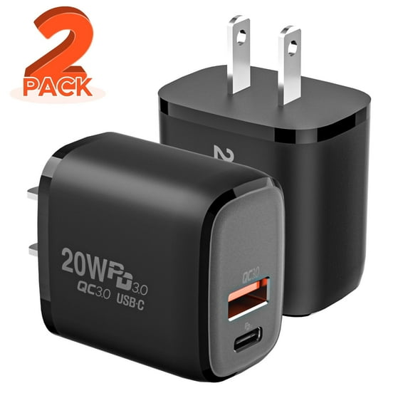 USB C Wall Charger Adapter 20W Fast Charging Block Type C QC3.0 Dual Port Quick Charge Compatible with Apple iPhone 15 14 13 12 11 iPad iWatch Samsung Galaxy Tablet and More (2Pack)