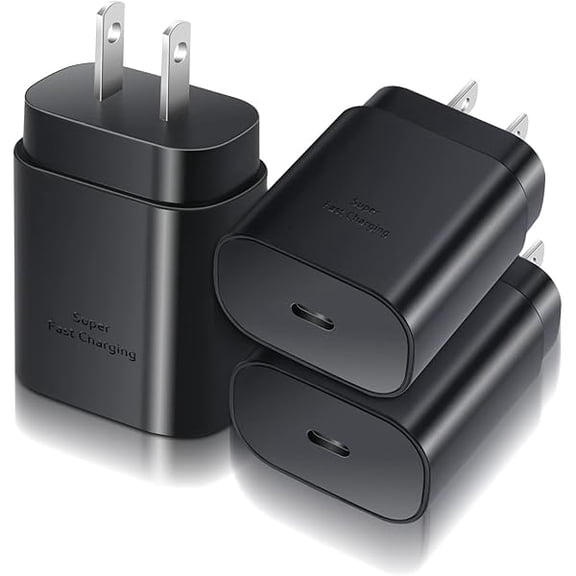 USB C Wall Charger Adapter, 3 Pack PD 25W Super Fast Charger Type C Charging Block For Samsung Galaxy S25/S24/S23/S22/S21/S20 Ultra/Plus/S20FE/S10/A13/A53/A71/Note 20 Ultra/10,Pixel 7/6A-Black