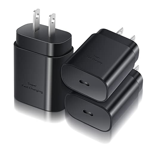 USB C Wall Charger Adapter,3 Pack PD 25W Super Fast Charger Type C Charging Block For Samsung Galaxy S25/S24/S23/S22/S21/S20 Ultra/Plus/S20FE/S10/A13/A53/A71/Note 20 Ultra/10,Pixel 7/6A-Black