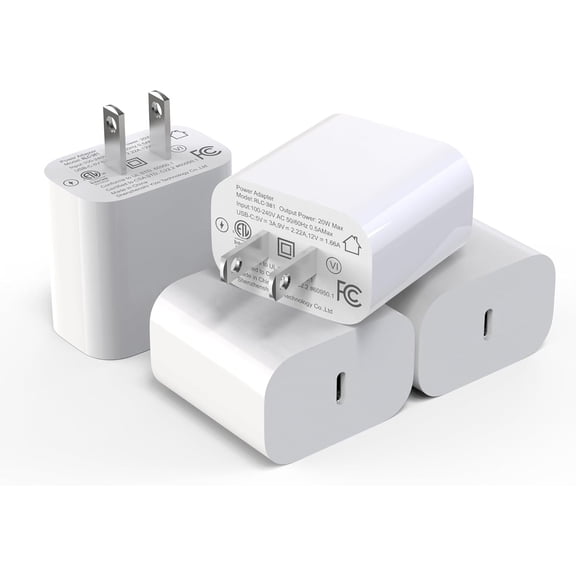 USB C Wall Charger Block 20W,4-Pack PD Power Delivery Fast Type C Charging Block Plug Compatible with iPhone 11/12/13/14/15/Pro Max, XS/XR/X, White