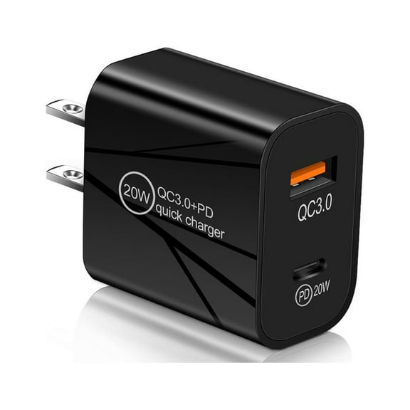USB C Wall Charger Block 20W, Dual Port PD Power Delivery Fast Type C Charging Block Plug Adapter for iPhone 11/12/13/14/Pro Max, XS/XR/X, iPad Pro, AirPods Pro, Samsung Galaxy and More (Black)