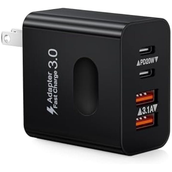 USB C Wall Charger Block, 40W 4-Port Type C Block Fast Charging Dual Port USBC Power Adapter + QC USB Wall Plug Multiport USB C Cube Charger for iPhone 15 14 13 12 11 Pro Max XS XR, iPad, Samsung