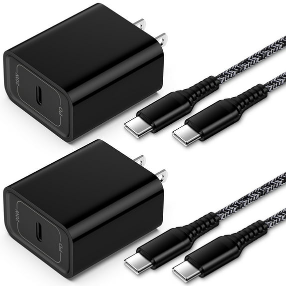 USB C Wall Charger Fast Charging,2 Pack PD 20W Type C Charger Block with USB C Cable 6FT, USB C Block Wall Charger Adapter Plug USB C Brick Cube Charger Comtiable for iPhone, Samsung, Android, Black