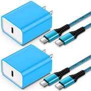 USB C Wall Charger Fast Charging,2 Pack PD 20W Type C Charger Block with USB C Cable 6FT, USB C Block Wall Charger Adapter Plug USB C Brick Cube Charger Comtiable for iPhone, Samsung, Android, Blue
