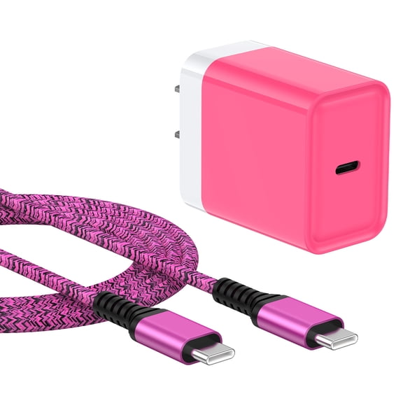 USB C Wall Charger, Hootek 20W Type C Charger Block with 6FT Charging Cable USB C to C Cable Cord Phone Charger Adapter USB C Brick Type C Fast Charging Block for iPhone Samsung, Pink