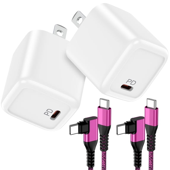 USB C Wall Charger for iPhone Charger, 2 Pack 20W Fast Charger Type C Charger with 6FT USB C to C Charging Cable, Type C Charger Plug USB C Block Charger Cube fits iPhone 17/16/15, Samsung, Pink