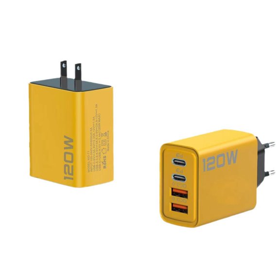 USB C Wall Fast Charger Block, 120W PD+ USB Charger Compatible, Charging Blocks PD Power Charger Adapter+QC 3.0 USB Multiport Charger Brick for Phone 16/15/14/13/12 Pro Max, Pad,GalaxyS24/23-Yellow