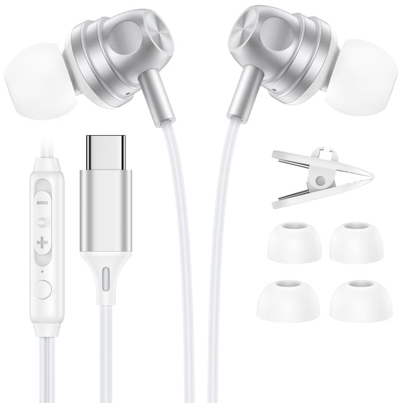 USB C Wired Earbuds,1Pack Type C Wired Earphones USBC Headphones Wired Noise Cancelling In Ear Buds w/ Microphone Remote Control Type C Headphone Compatible with iPhone 17 16 15 Samsung Android iPad