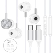 USB C Wired Earbuds,2Pack Type C Wired Earphones USBC Headphones Wired Noise Cancelling In Ear Buds w/ Microphone Remote Control Type C Headphone Compatible with iPhone 17 16 15 Samsung Android iPad