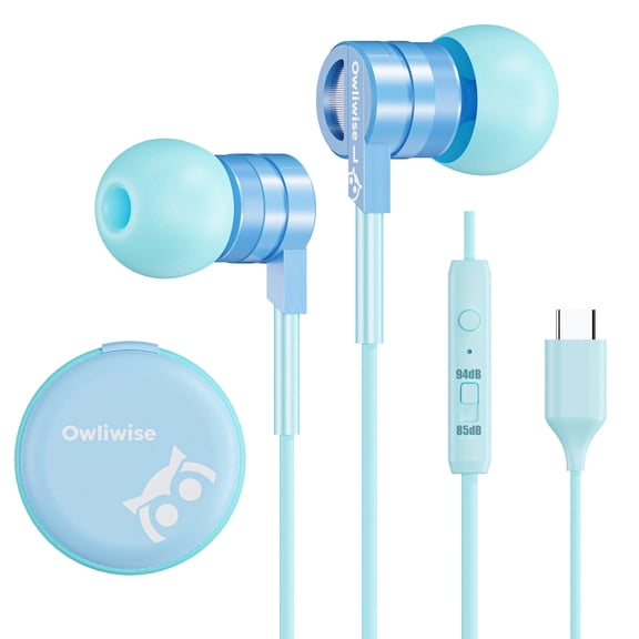 USB-C Wired Earbuds, Kids Cute Earbud & in-Ear Headphones Wired Gift for School Girls and Boys with Microphone and Lovely Earphones Storage Case, Blue