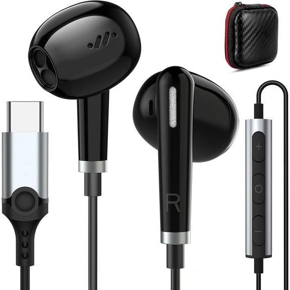 USB C Wired Earbuds for iPhone 17 16 15 Pro Max, HiFi Stereo USB C Headphones Type C Earphones with Microphone Volume Control for Galaxy S25 S24+ S23 S22 S21 FE A16 A36 A54 Fold Pixel 10 9 8 7a 6 5 4