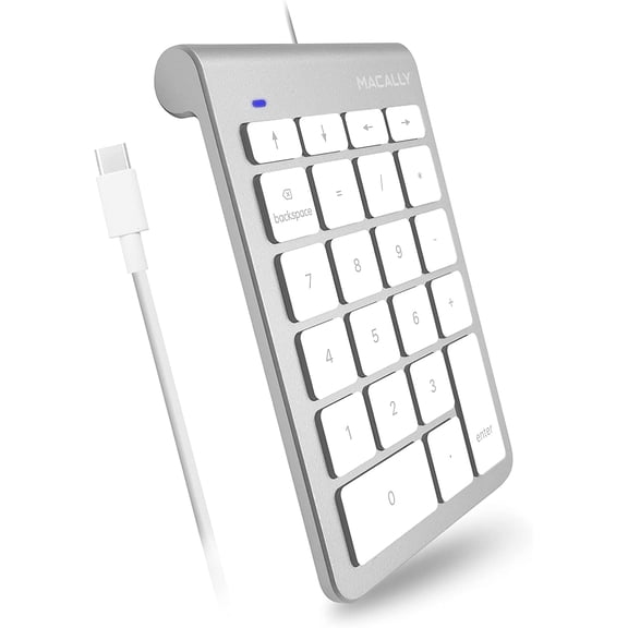 USB C Wired Number Pad - 10 Key USB Keypad, Type C Numeric pad, Number Keypad for Keyboard and Number Pad - 5ft Cable Numpad - Silver Keypads