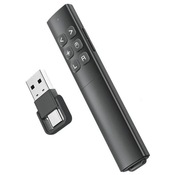 USB-C Wireless Presentation Clicker with Air Mouse, 2.4GHz RF PowerPoint Slide Advancer for Mac Laptop