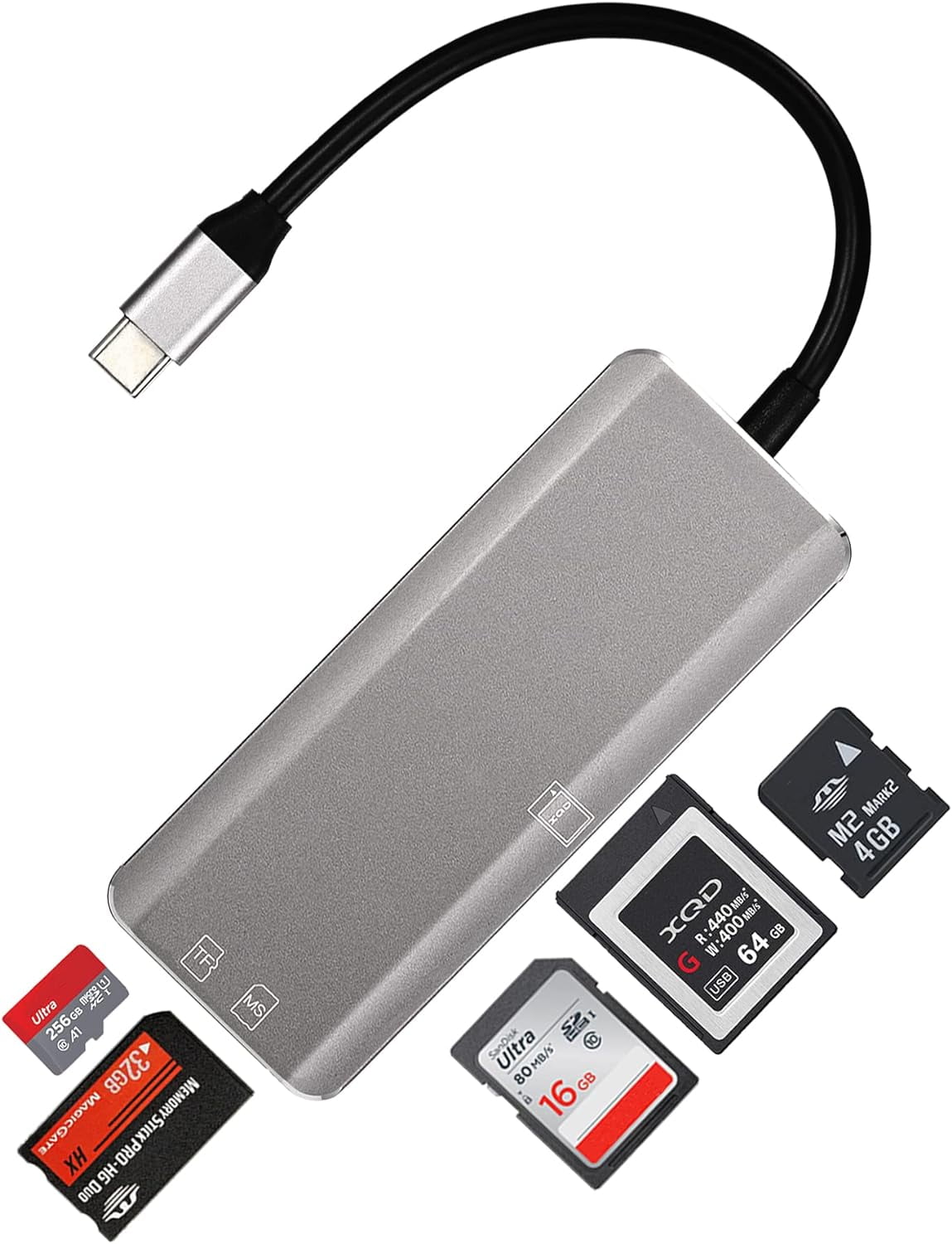 USB C XQD Reader, Type C XQD/SD/TF/MS/M2 Reader Aluminum Memory Reader