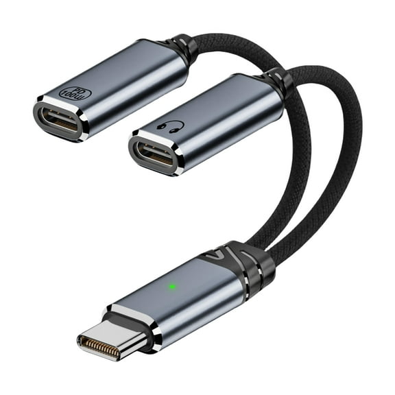 USB C to 2-Port USB C Adapter Cable Wire Conversion Line for Headphone HiFi Sound PD100W Fast Charging Cord