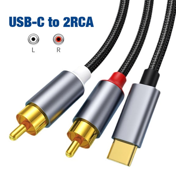 USB C to 2 RCA Audio Cable for MacBook Pro Google Pixel Samsung Xiaomi Laptop TV DVD PC Smartphone Speakers Amplifiers 3.3ft