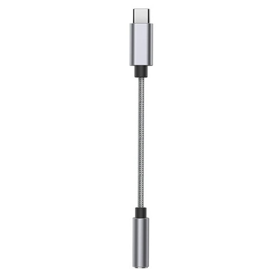USB C to 3.5mm Audio Adapter Braided Type C Male to Headphone Aux Jack Female Dongle HiFi DAC Cable Cord grey
