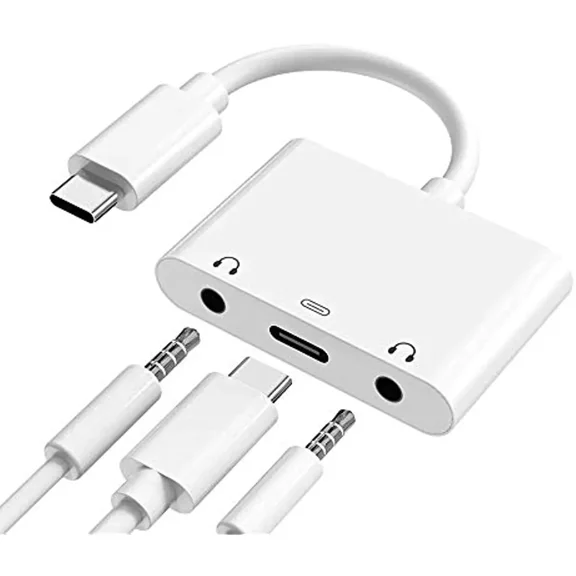 USB C to 3.5mm Audio Adapter with DAC, Type C Headphone Jack Converter for Phone/Tablet/Laptop, Stereo Output & Microphone Support, Plug and Play
