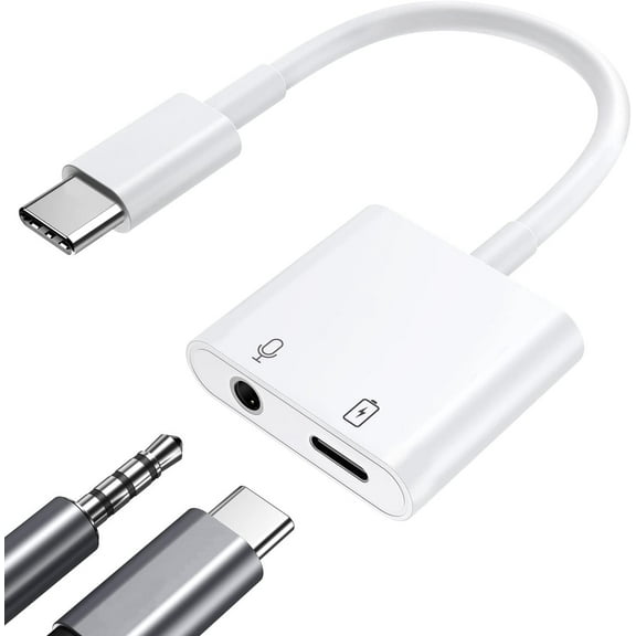 USB C to 3.5mm Headphone and Charger Adapter, 2-in-1 Type C to Aux Audio Jack with PD 3.0 Fast Charging, Compatible with Samsung S22/S21