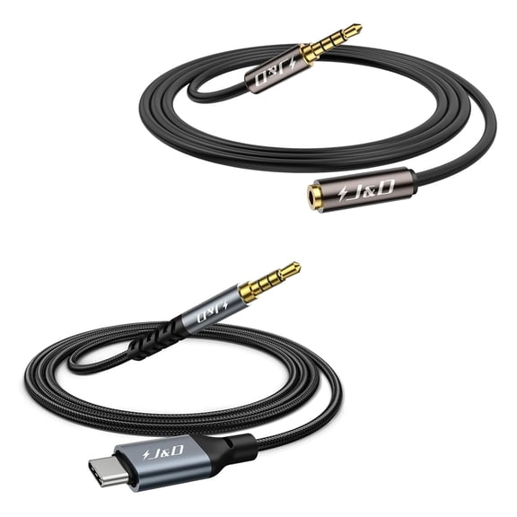 USB C to 3.5mm TRRS Audio Cable and Extension (3 FT & 6.6 FT) Bundle