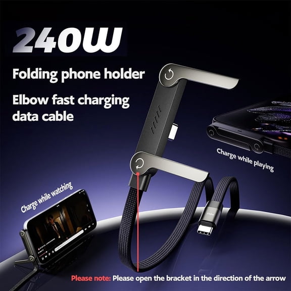 USB-C to C Data Cable, 240W Fast Charging Cable, 5 Feet, Invisible Stand Charging Cable, Right Angle Cable, Compatible for Galaxy S26 series, etc.