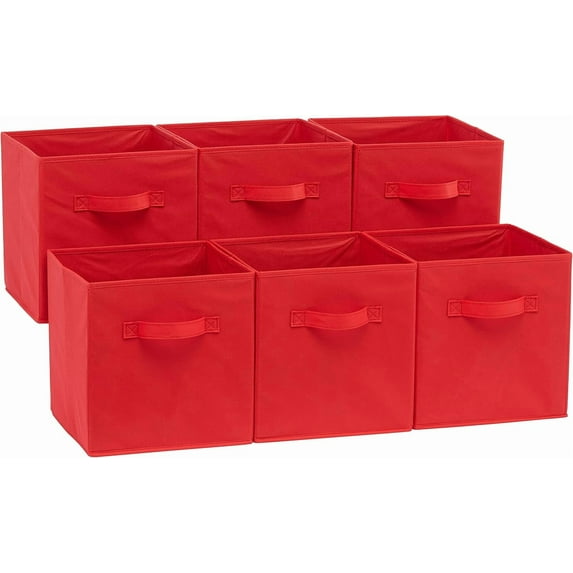 Basics Collapsible Fabric Storage Cubes Organizer with Handles, Sturdy, Gray, 10.5-x-10.5-x-11-inch, Pack of 6