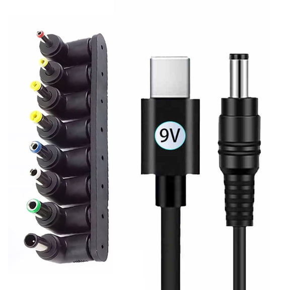 USB C to DC5521 5.5x2.1mm Adapter Cable 3.3ft 8 Tips for Wide Compatibility PD5V-20V Optional Adapters