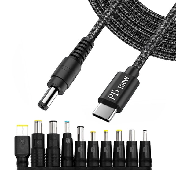 USB C to DC5521 5.5x2 Adapter Cable 100W with 10 Connection Tips for Electronic Devices Power Charging Cord 200CM