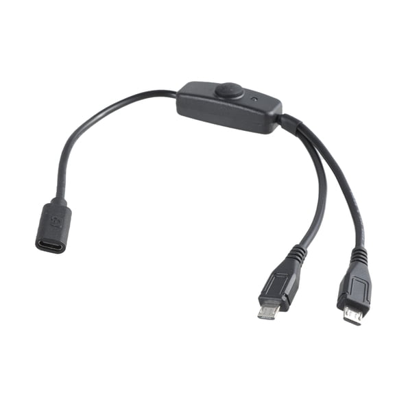 USB C to Double MicroUSB Male Charging Extension Cord with Switching for Gadgets