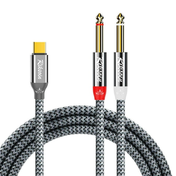 USB C to Dual 6.35mm 1/4 inch Stereo Splitter Y Cable, USB Type C to Dual 6.35 mm 1/4 inch TS Audio Cord for Tablet, Laptop, Amplifier, Mixer, 4 Feet