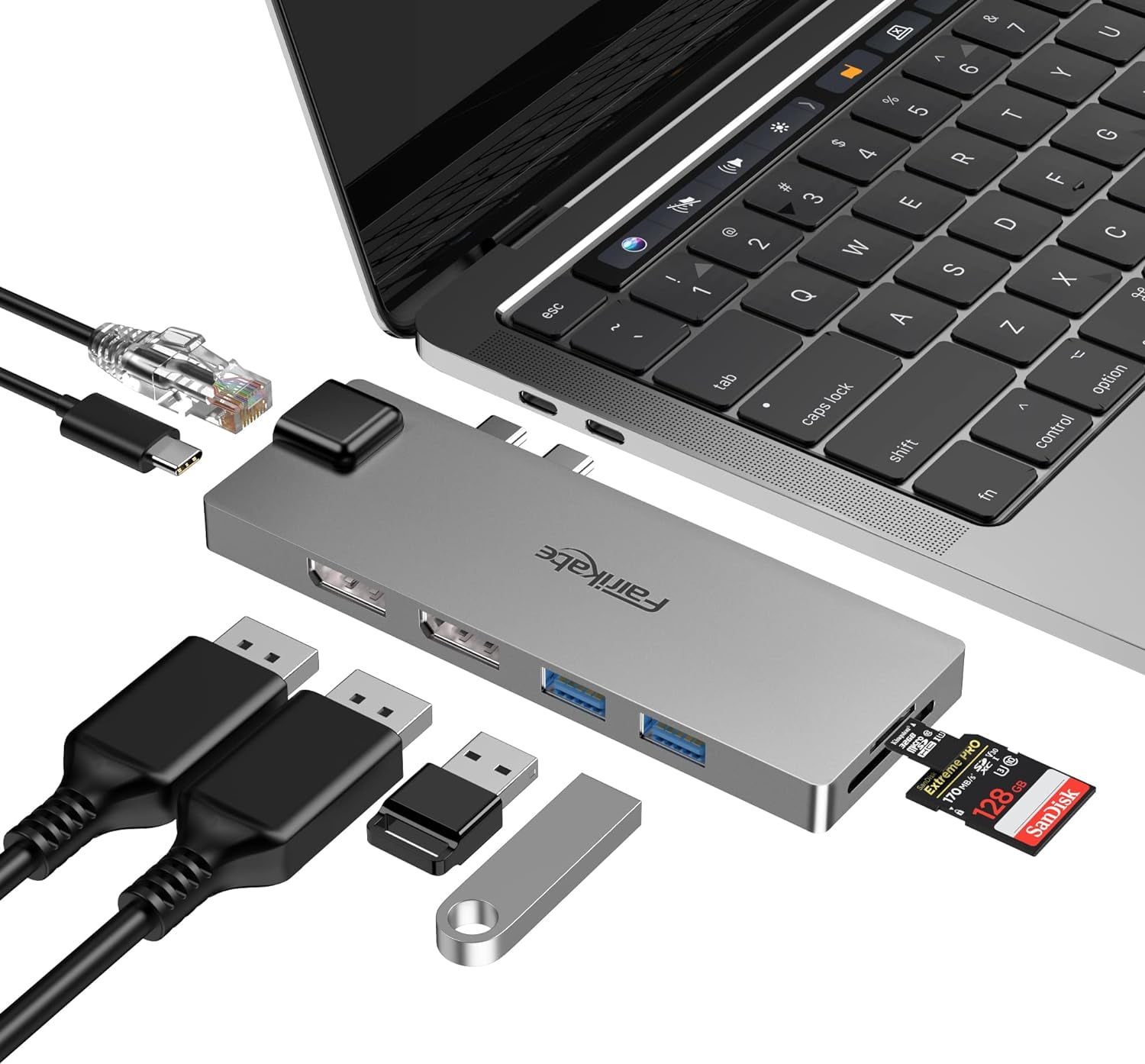 USB C to Dual DisplayPort Docking Station 4K60Hz, 8 in 1 Type C to