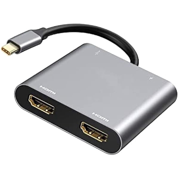 USB C to Dual HDMI Adapter, 4 in 1 USB Type C Hub with 2 HDMI/USB3.0 /PD Charging, Dual Screen Display USB-C Docking Station for Windows, MacOS