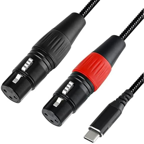 USB C to Dual XLR Female YJJSKEJIo Cable, 6.6FT USB C to 2 XLR Female Mic Adapter for Amplifiers, Active Speakers, Mixing Consoles Black Braided