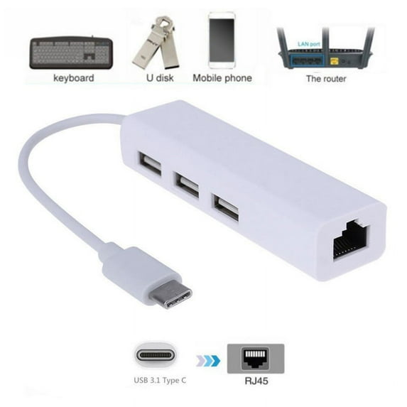 USB C to Ethernet Adapter, Portable 1-Gigabit Network Hub, 10/100/1000 Mbps, for Cellphone/U Disk/Router