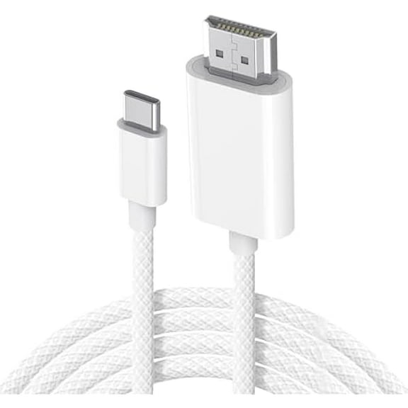 USB-C to HDMI Cable 4K@60Hz - White Braided for iPhone 15/iPad/Galaxy