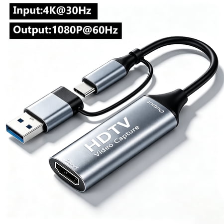 Atzeste 1080P 60fps Video Capture Card, 4K@30Hz HDMI Input to USB & USB-C Output, USB 2.0 HDMI Capture Device for Streaming, Recording, Gaming, OBS