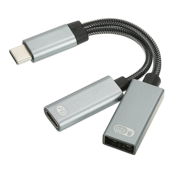USB C to OTG USB Adapter and Type C 60W PD Fast Charging Cable 2 in 1 USB C Splitter with Fast Charger Cable, Grey