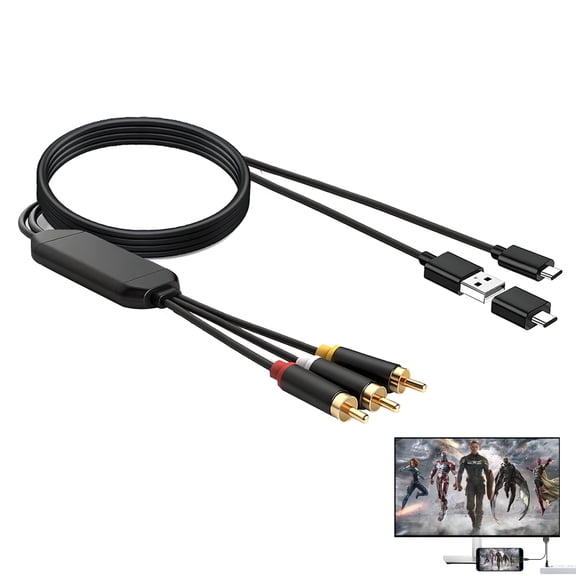 USB-C to RCA AV Adapter 3RCA Cable Video Audio Sync with USB Charging Port for Phone to TV/Projector