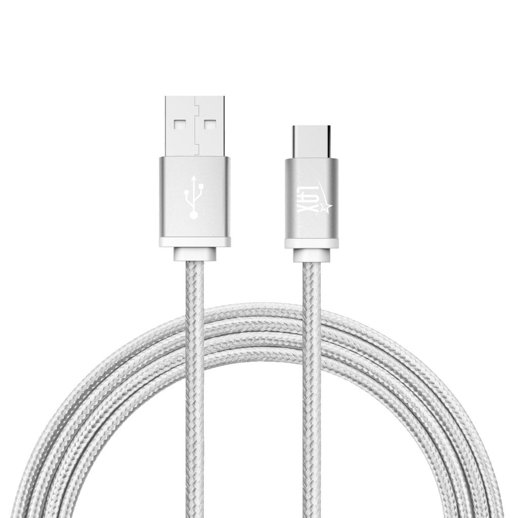 USB-C to USB-A Braided Cable for Smartphones 10 Feet - Silver